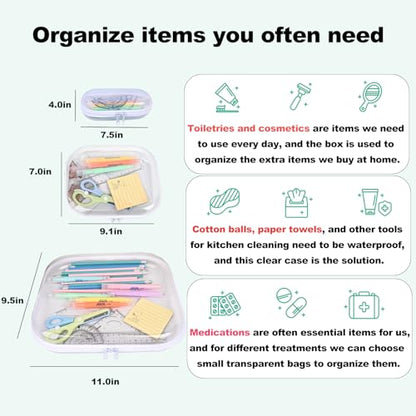 Clear Hard Shell Zipper Case,3PCS Transparent Clear Zipper Pouches,Hard Side Plastic Case Set,Portable Travel Storage Organizer Bins - color: 3PCS-LMS