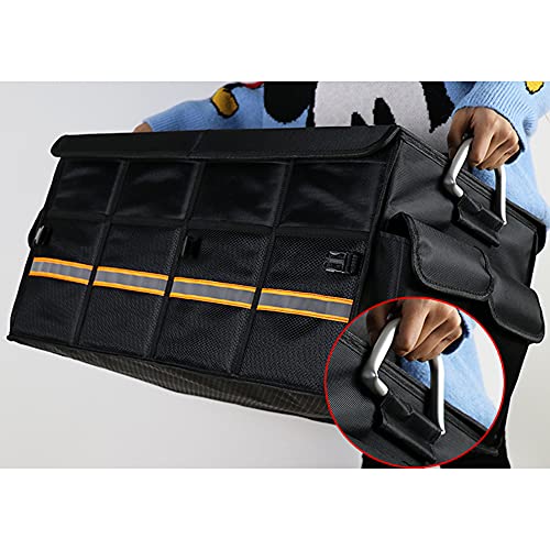 Tianle Car Trunk Organizer - Collapsible Trunk Organizer & Lid Foldable Cover Aluminium Alloy Handle Reflective Strip for Auto, SUV, Truck, Minivan (L Black) - color: L Black