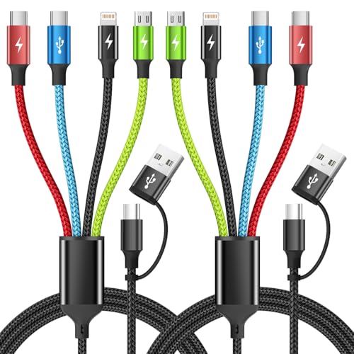 Travel Essentials 4 in 2 Multi Charging Cable, USB A/C Charging Cords with Dual Type-C, USB Cable Phone Charger Compatible with Most Cell Phones/Tablets and More (2Pack, 5FT) - color: Black_Red_Blue_Green3, size: 2Pack 5FT