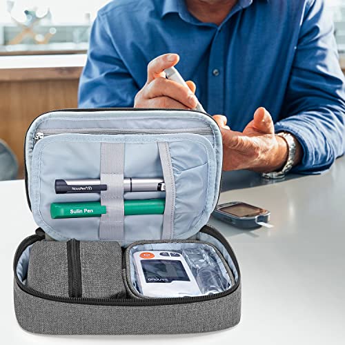 CURMIO Diabetic Supplies Bag for Glucose Meter, Medication and Other Diabetes Care Supplies, Diabetes Travel Organizer Case with Detachable Pouches, Gray (Bag Only) - color: Gray