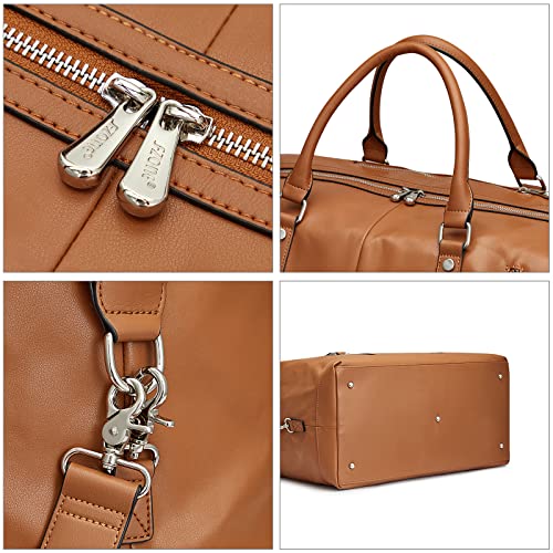 S-ZONE Genuine Leather Women Travel Duffle Weekender Overnight Weekend Carry on Shoulder Tote Bag - color: C-Genuine Leather Brown