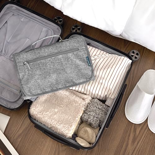 PAVILIA Hanging Toiletry Bag for Women Men, Large Foldable Toiletries Organizer with Hook, Water-Resistant Makeup Cosmetic Rollup Case, Clear Pockets for Bathroom, Gym, Cruise (Heather Grey) - color: Heather Grey