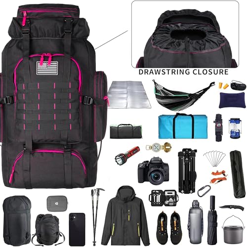 Hiking Backpack for Men 70L/100L Camping Backpack Military Rucksack Molle 3 Days Assault Pack for Climbing | Camping Backpack - color: 70l-blackrose