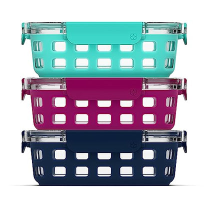 Ello Duraglass 3.4 Cup Meal Prep Sets 6Pc, 3 Pack Set- Glass Food Storage Container with Silicone Sleeve and Airtight BPA-Free Plastic Lids, Dishwasher, Microwave, and Freezer Safe, Berry - color: Mixed Berry