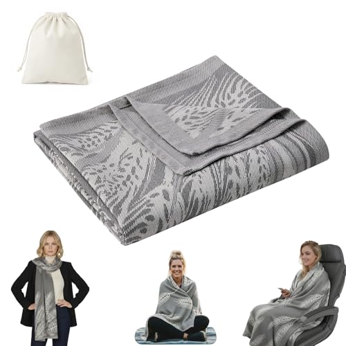 Travel Blanket Airplane - Ultra Soft & Lightweight Knit Design Compact Airplane Blanket,53x72 Inch,Stylish Travel Shawl Wraps for Flights,Office,Home Use,Travel Essentials & Gifts - color: Grey Wheat Print