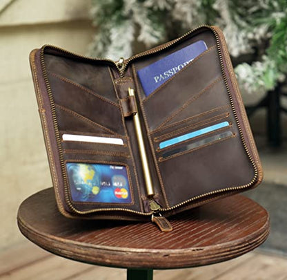Polare Full Grain Leather Passport Holder Cover Case for Men and Women RFID Blocking Family Travel Wallet Holds 6 Passports - color: Dark Brown