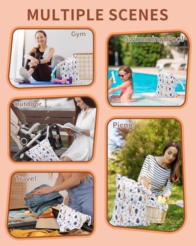 babygoal Animal Wet Dry Bags 3 Pack, Waterproof Travel Bags for Swimsuits, Beach, Pool, Gym,Food Storage and Wet Clothes(Giraffe,Cactus),3LN39-B - color: Neutral color 39