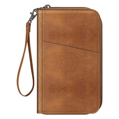 Fintie Family Passport Holder Wallet, RFID Blocking Travel Document Organizer Clutch Bag Credit Cards Case Cover for Women Men - color: Brown