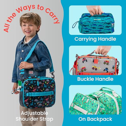 Bentgo Kids Lunch Bag - Durable, Double-Insulated Lunch Bag for Kids 3+; Holds Lunch Box, Water Bottle, & Snacks; Easy-Clean Water-Resistant Fabric & Multiple Zippered Pockets (Dinosaur) - color: Dinosaur