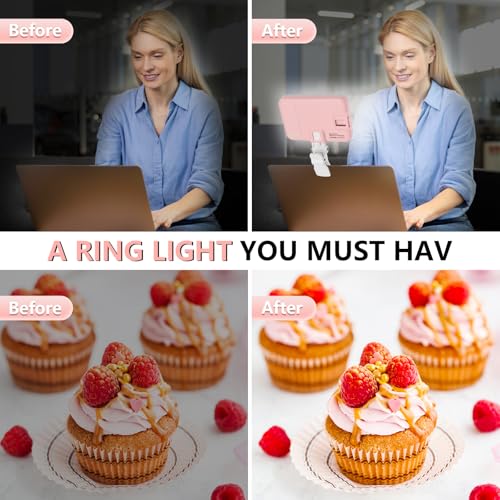 BANSINE LED Phone Light - USB-Rechargeable Portable Photo Light with 97+ CRI, Up to 6500K Color Temperature for Selfie, Zoom Conference, Video, Makeup and Live Stream - color: Pink