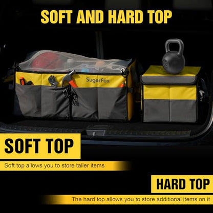 SugarFox Car Trunk Organizer for SUV - 63L+26L Modular Storage, Heavy-Duty, Foldable Waterproof, Soft & Hard Covers, Non-Slip, Multi-Compartment, Yellow M006