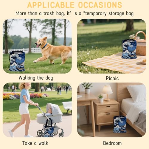 Great Sea Wave Car Garbage Bag, Small Car Trash Bag Hanging Back of Seat,Drawstring Car Trash Bag with Adjustable Buckle,Car Accessories for Camping Travelling - color: Great Sea Wave