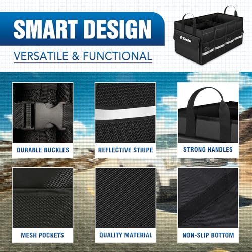 K KNODEL Car Trunk Organizer with Lid, Collapsible Car Trunk Storage Organizer, Car Organizer and Storage for SUV, Truck, Sedan (Medium, Black) - color: Black, size: Medium-With Lid