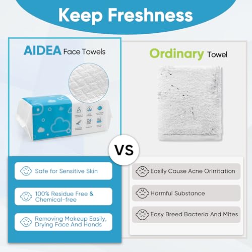 AlDEA Face Towels Disposable-600Ct, Face Towelettes for Sensitive Skin, Clean Facial Wipes for Makeup Removing, Facial Cleansing, Travel, Dry Wipes Face Cloths - style: 7.87" x 7.87" (Pack of 600)