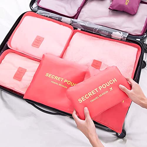 7 Set Packing Cubes Packing Organizers Travel Luggage Packing Organizers with Shoes Bag for Suitcase, Watermelon Red - color: Watermelon Red
