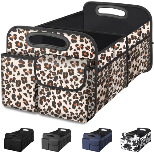 Femuar Car Trunk Organizer, Trunk Storage Organizer with Large Capacity Waterproof Collapsible Trunk Organizer for Car Suv/Jeep/Sedan (Leopard Print, Standard) - color: Leopard print, size: Standard