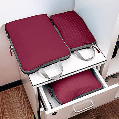 BAGAIL 5 Set Ultralight Compression Packing Cubes Travel Accessories Expandable Packing Organizers(Burgundy) - color: Burgundy