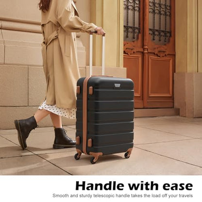 Coolife Luggage 3 Piece Set Suitcase Spinner Hardshell Lightweight TSA Lock - color: Apricot Black, size: 20in24in28in