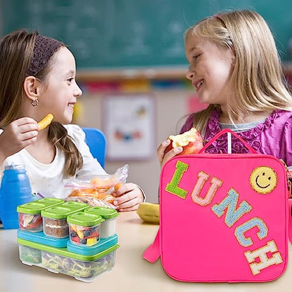 Insulated Lunch Bag With Adjustable Shoulder Strap, Nylon Preppy Lunch Box Large Insulated Lunch Bag Reusable Lunch Tote Bag with Smiley Preppy LunchBag for Girls School Travel Picnic (Rosy Red) - color: Rosy Red