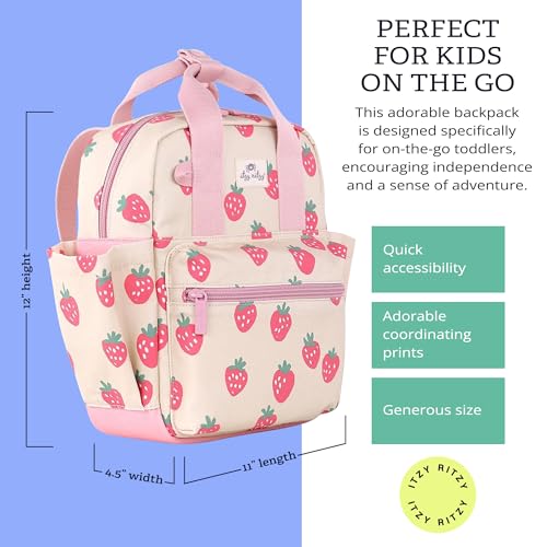 Itzy Ritzy Toddler Backpack - Daycare Bag - Features Adjustable Shoulder Straps, 2 Side Pockets & Spacious Interior with Wipeable Fabric Lining & Name Label, Strawberry Backpack - color: Strawberry