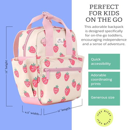 Itzy Ritzy Toddler Backpack - Daycare Bag - Features Adjustable Shoulder Straps, 2 Side Pockets & Spacious Interior with Wipeable Fabric Lining & Name Label, Strawberry Backpack - color: Strawberry