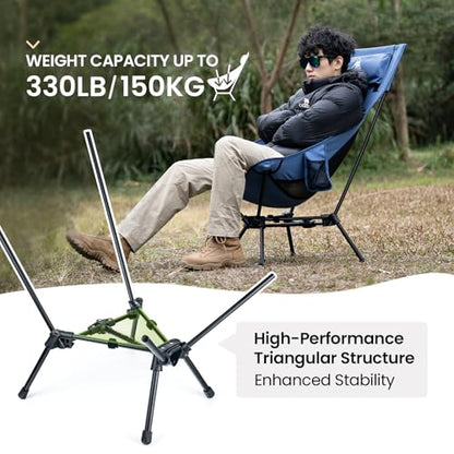 ONETIGRIS Tigerblade High Back Camping Chair with Pillow Design, Comfortable Widened Seat Folding Chair - color: Blue