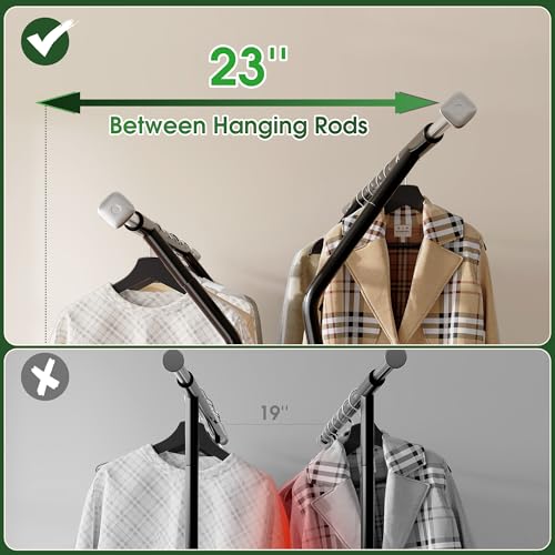 Raybee Heavy Duty Clothes Rack 630LBS, Double Rods Clothing Rack with Storage Basket, Portable Garment Rack for Heavy Clothes, Extendable & Adjustable, Bedroom, Closet, Commercial, Black - color: Black, style: Double Rods