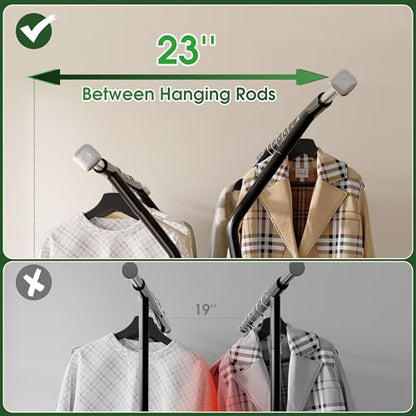 Raybee Heavy Duty Clothes Rack 630LBS, Double Rods Clothing Rack with Storage Basket, Portable Garment Rack for Heavy Clothes, Extendable & Adjustable, Bedroom, Closet, Commercial, Black - color: Black, style: Double Rods