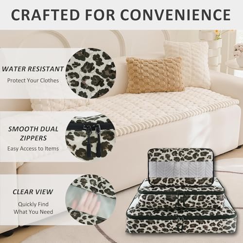 U+U 5 Set Packing Cubes for Travel Essentials Ultralight Luggage Packing Organizers with Laundry Bag and Shoe Bag for Vacation, Business Trip and Camping (Leopard) - color: Leopard