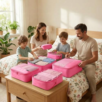 4 Piece Compression Packing Cubes for 3–7 Day Travel, Space Saving Travel Organizers with Breathable Mesh, Double-Zipper Packing Cubes for Carry-On & Suitcases (Pink) - color: Pink