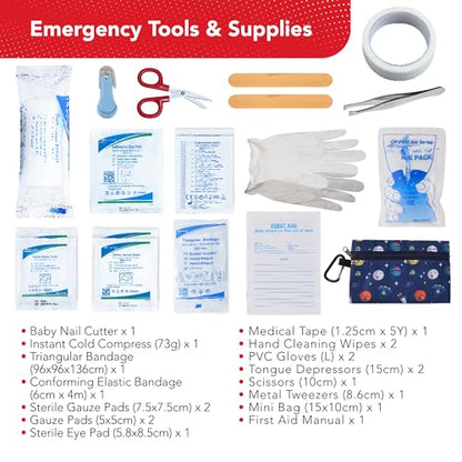 Swiss Safe First Aid Kit for Kids 246 Pieces - for Travel, Home & Car Emergency Kit, Baby & Toddler First Aid, Small Portable Kit with Mini Bag