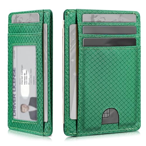 Artpaxy Slim Wallet for Men & Women, Minimalist Front Pocket Card Holder for Travel, RFID Blocking, Water Resistant Nylon Wallet for ID & Cash & Credit Card - color: Green