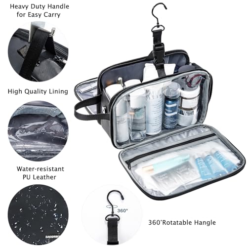 BAGSPRITE Large Toiletry Bag for Men, Women Travel Bag with Hanging Hook, Water-resistant Makeup Cosmetic Bag Shaving Kit Organizer, Bathroom Bag for Traveling - color: Black White