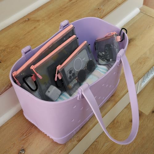 GOBAGS Air Production Multi‑Size Clear Zipper Pouch (4‑Pack) – Cable Organizer & Travel Gear Bag for Electronics, Camera Accessories, Tool Pouch & Small Tech Storage (Pink) - color: Pink, size: Multi-Size