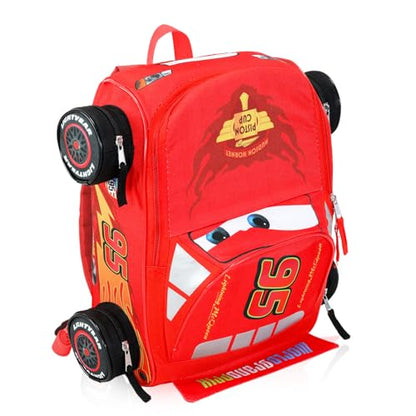 Disney Cars Mini Backpack for Kids - Bundle with 14” Lightning McQueen Backpack with Water Bottle, Stickers, More | 3D Lightning McQueen Travel Bag Set for Girls, Boys