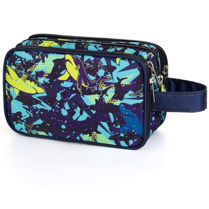 Shark Kids Toiletry Bag for Boys, Travel Toiletry Bag for Little Young Boys Waterproof Hanging Wash Bag Toddler Traveling Toiletries, Navy - color: Shark-Navy