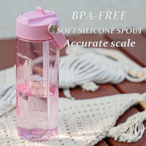 GOPPUS 20oz Clear Water Bottle with Flip Straw, Lightweight, Leakproof, Easy Carry and BPA-Free, Tritan Water Bottlefor Sport, Travel, Outside (Pink) - color: Pink, size: 20 Ounces