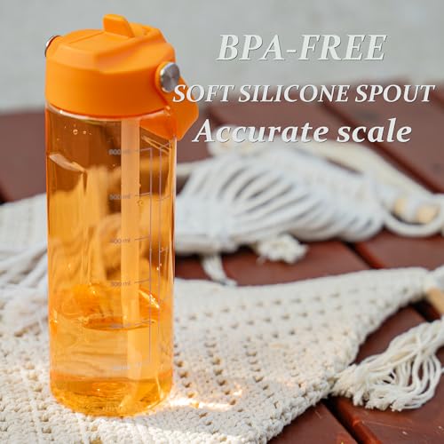 GOPPUS 20oz Clear Water Bottle with Flip Straw, Lightweight, Leakproof, Easy Carry and BPA-Free, Tritan Water Bottlefor Sport, Travel, Outside (Orange) - color: Orange, size: 20 Ounces