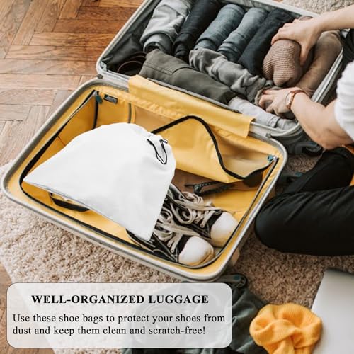 LAKE OF FIRE 4-Piece Travel Shoe Bags for Packing, 17.7" x 13.8" Dustproof Shoe Bags with Drawstring Closure,Washable & Reusable(White) - color: White