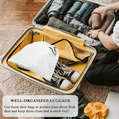 LAKE OF FIRE 4-Piece Travel Shoe Bags for Packing, 17.7" x 13.8" Dustproof Shoe Bags with Drawstring Closure,Washable & Reusable(White) - color: White
