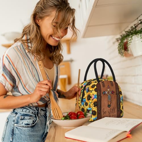 Christian Lunch Bag for Women Insulated Bible Verses Lunch Box Religious Cross Sunflower Lunchbox Inspirational Scripture Reusable Church LunchTote Bag for Office Work Travel - color: Christian 4