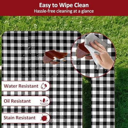 7ft Picnic Table and Bench Cover, Camping Essentials RV Gear, 84 in Waterproof Windproof Outdoor Elastic All Around Tablecloth, Fitted Rectangle Tables and Seats, Black-White Checkered - color: Black-white Checkered, size: 84"