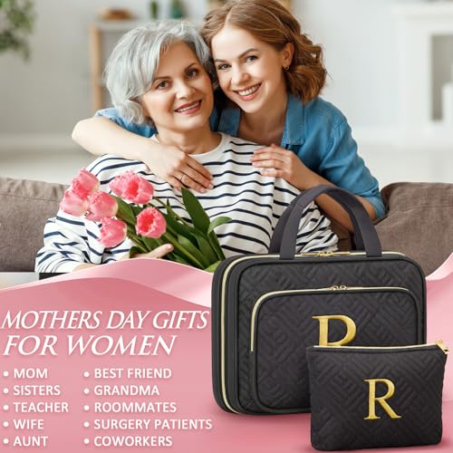 Gifts for Women, Initial Toiletry Makeup Bag Hanging Cosmetic Organizer with Embroidery Letter Personalized Nurse Teacher Appreciation Birthday Mothers Day Gifts for Mom Sister Wife Friends Auntie Her - style: R