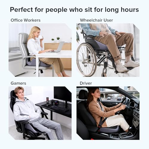 Office Chair Cushion, Large Breathable Ergonomic Seat Cushion – Pressure Relief for Tailbone/Sciatica/Back Pain from Long Sitting, Memory Foam Pad for Desk Chairs, Office Chairs & Long Trips - size: 20*16*5.8