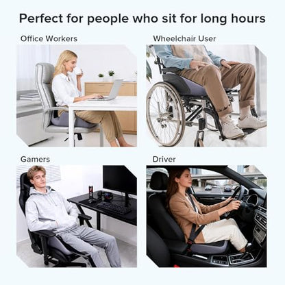 Office Chair Cushion, Large Breathable Ergonomic Seat Cushion – Pressure Relief for Tailbone/Sciatica/Back Pain from Long Sitting, Memory Foam Pad for Desk Chairs, Office Chairs & Long Trips - size: 20*16*5.8