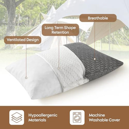 Camping Pillow Travel Pillow Small Shredded Memory Foam Pillow - Compressible Medium Firm, Breathable Cover, Ideal Backpacking Hiking, Airplane and Car - color: Grey, size: M-17.7 X 13.8 Inch