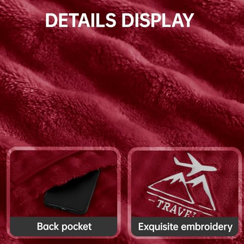 Travel Blanket and Pillow-2-in-1, Ultra-Soft&Compact,Airplane Blanket with Hand Luggage Belt and Backpack Clip,Travelers Accessories Gifts, 61x43 Inches（Burgundy） - color: Burgundy