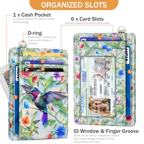 Yonlevres Credit Card Holder Slim Wallet, Hummingbird RFID Wallet Women Front Pocket Small Card Holder, Travel Funny Cute Thin Card Case ID Window PU Leather RFID Blocking Card Organizer Gifts Girls - color: Hummingbird