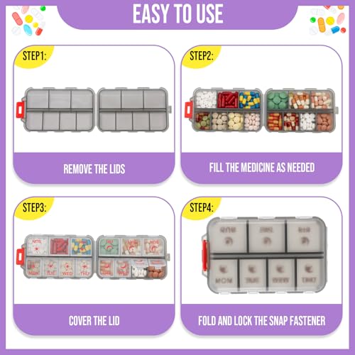 4 Pack Weekly Pill Organizer 2 Times a Day with Label, 14 Compartments Foldable Am Pm 7 Day Week Medicine Box Pocket Portable Daily Travel Pill Case Dispenser for Vitamin Fish Oil Supplement - color: Blue, Pink, Purple, Gray