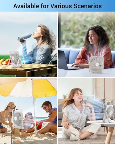 WHATOOK Small Desk Fan Personal Fans: 5000mah 25 Hours Battery Office Quiet Mini Desktop Fan Portable Rechargeable Travel Essentials (White, 2000 mAh) - color: White